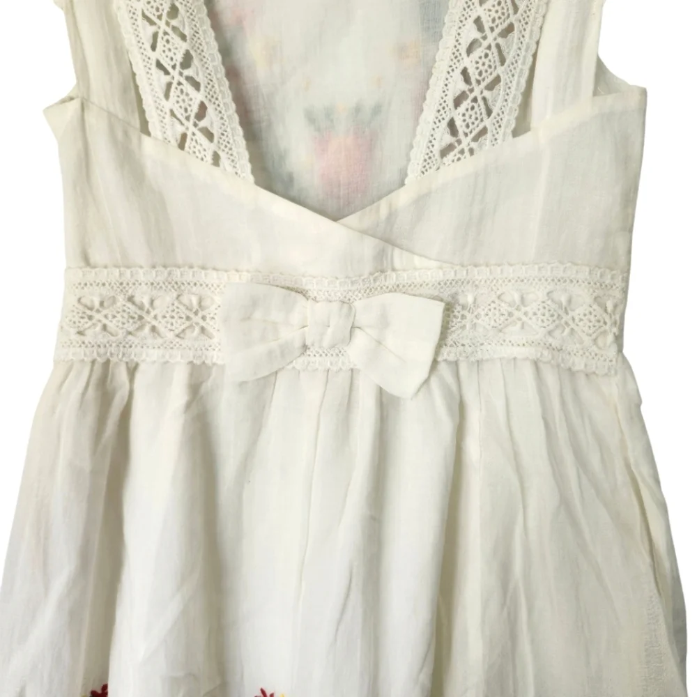 DERHY KIDS Gauzy Embroidered‎ Floral Bohemian 100% Cotton Dress Sz 10/12 Wedding